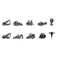 Obraz premium Construction Transport Vehicle Glyph Icons PackConstruction transport vehicle glyph icons for industrial engineering, heavy machinery, and building projects.