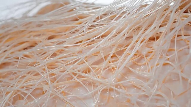 Closeup of tangled transparent fibers