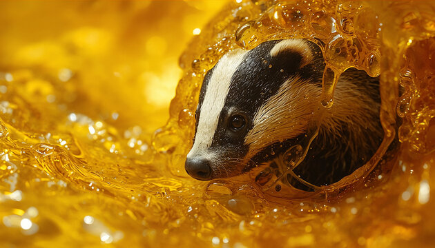 Yellow liquid wave swimming badger desktop wallpaper