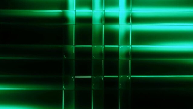 Glowing green lines intersect in a dark grid pattern viewed from a straight angle