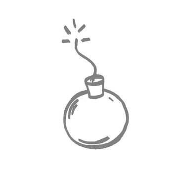 Simple handdrawn doodle of a cartoon bomb with a lit fuse sparking and ready to explode isolated on transparent background