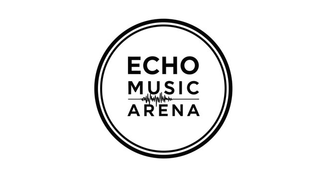 Black and white echo music plaza logo on a white background