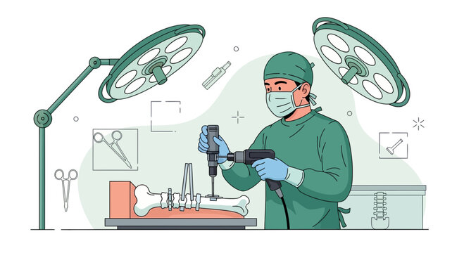 Surgeon uses robotic drill for precise bone surgery in operating room