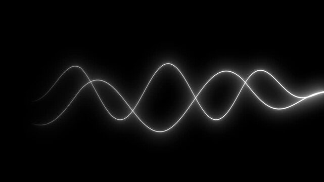 Glowing wave lights line with moving animation. visualization of a sound wave glowing line loop, abstract saber neon frame loop on black screen background. 4k animation
