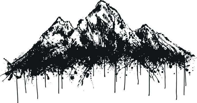 Black dripping grunge mountain silhouette