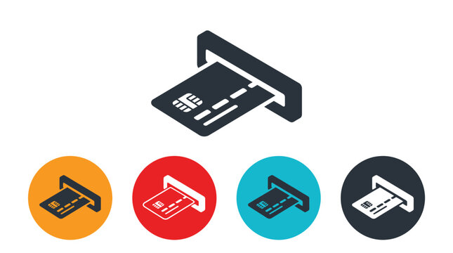 Credit card being inserted into an automated teller machine for secure financial transactions and banking operations
