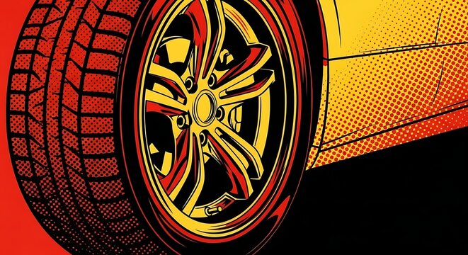 Close up of a car wheel with abstract design