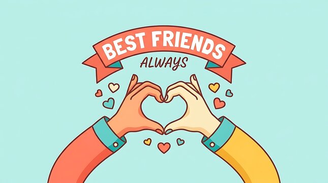 Vector hands making heart sign, text &ldquo;Best Friends Always&rdquo;