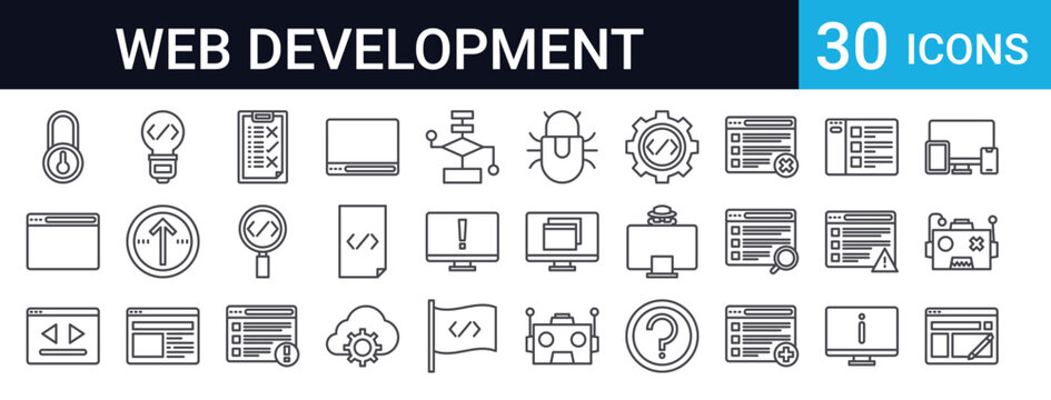 Web Development Icons Set of 30 Thin Line Vector