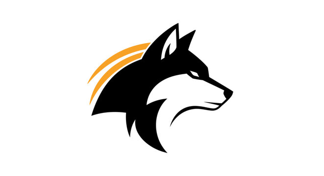 Logo featuring a stylized wolf head with distinctive black, white, and orange color accents