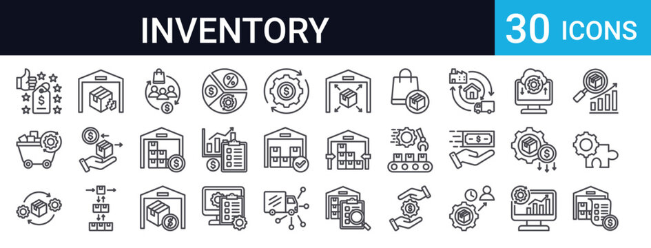 Inventory Management Icons Set of 30 Thin Line Vector