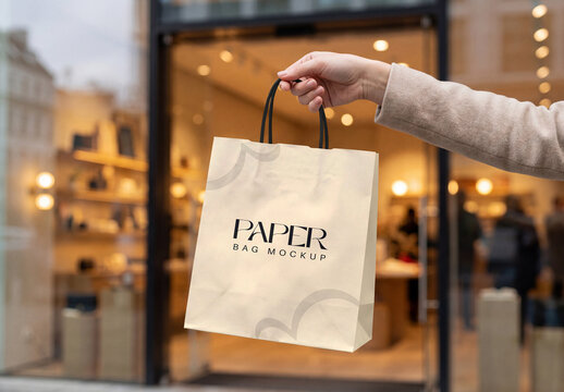 Hand Holding Paper Bag Mockup