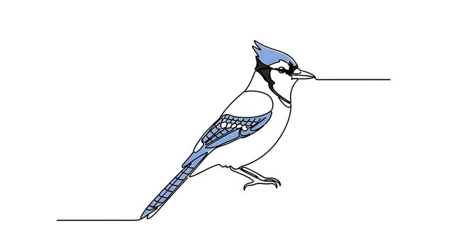 Stylized blue jay illustration on white background