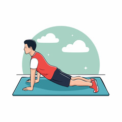 Fototapeta premium Man Doing Upward-Facing Dog Yoga Pose on Mat