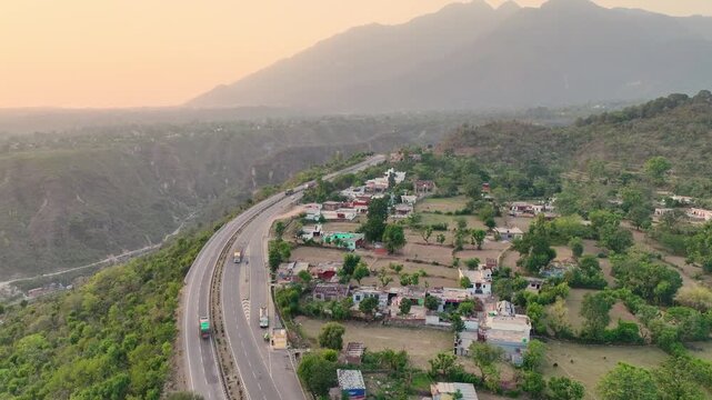Cinematic journey: National highway towards Katra mountains.