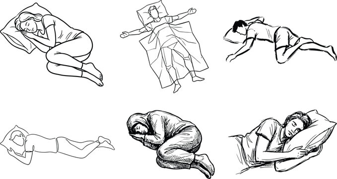 Sleeping Positions Vector Line Art Illustration Collection Set Icons Pack