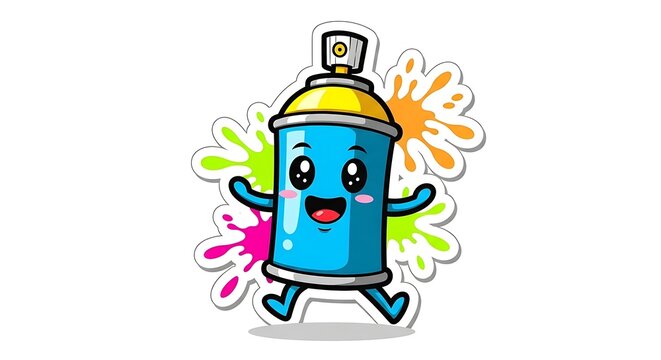 Cartoon spray paint can with cheerful expression