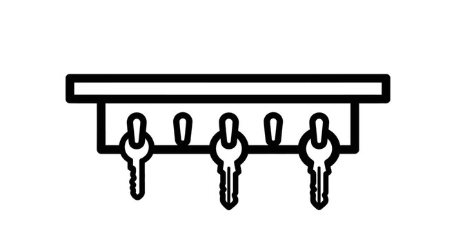 Minimalist key rack illustration on white background with copy space