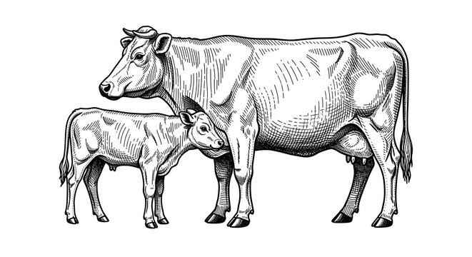 Cow and calf illustration