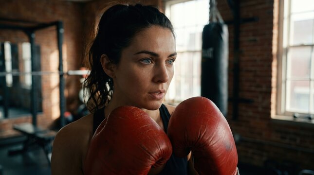 Woman Practicing Boxing Techniques in Gym