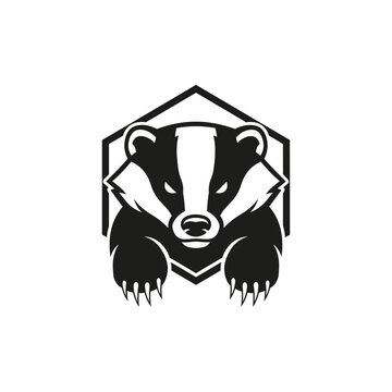 Black and white stylized bear logo with a shield background and fierce expression