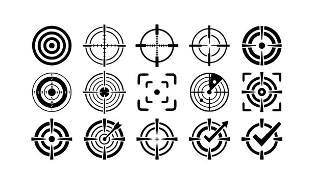 Modern target and crosshair black and white vector icon illustration pack
