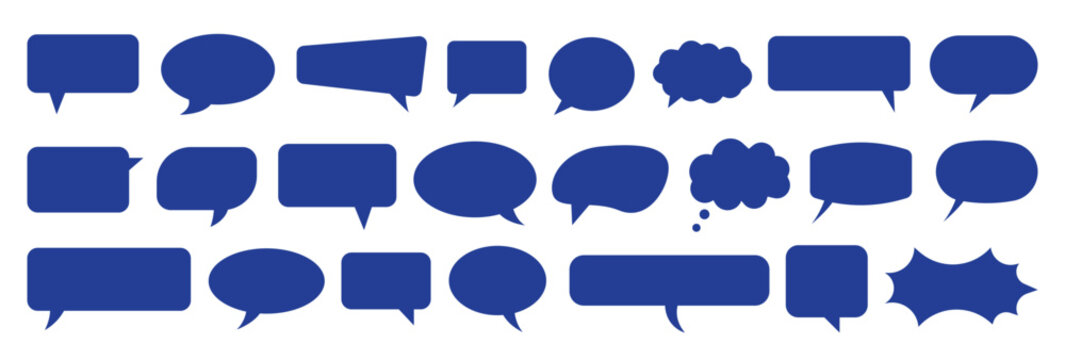 Set of dark blue speech bubbles and thought clouds isolated on a transparent background