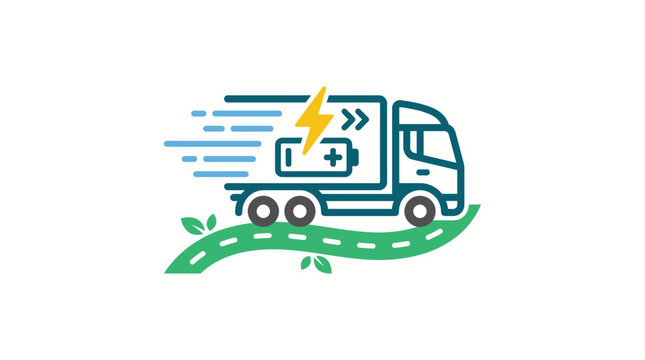 Electric truck on green road.