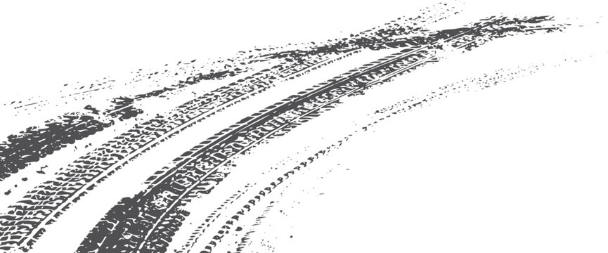 Black curving dirty tire track mark