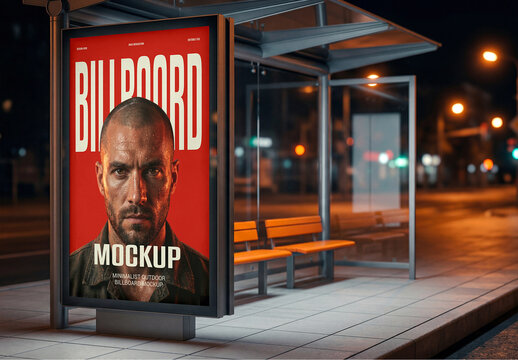 Bus Stop Advertising Billboard Mockup