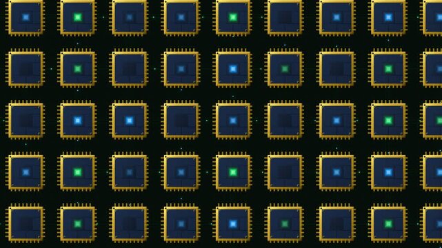 Microchip Grid CPU Processors with Glowing Lights Tech Seamless Loop