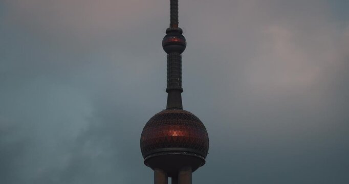 Shanghai, China. Oriental Pearl Tower rises alongside remarkable modern buildings. copy