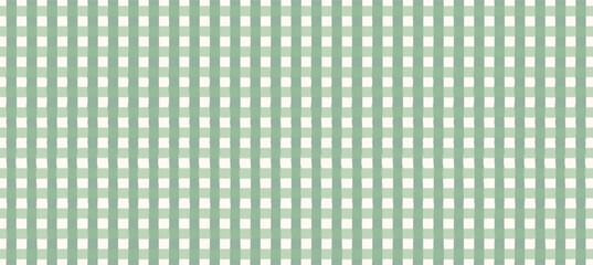 Sage green gingham seamless pattern vintage Hand drawn checkered background texture in pastel green grass field cream Country plaid vector graphic for nursery decor fabric wrapping paper grad web site © sofiartmedia