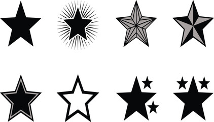 Obraz premium Stylized star silhouette collection featuring diverse five‑pointed designs with outlines, shading, and decorative variations for artwork