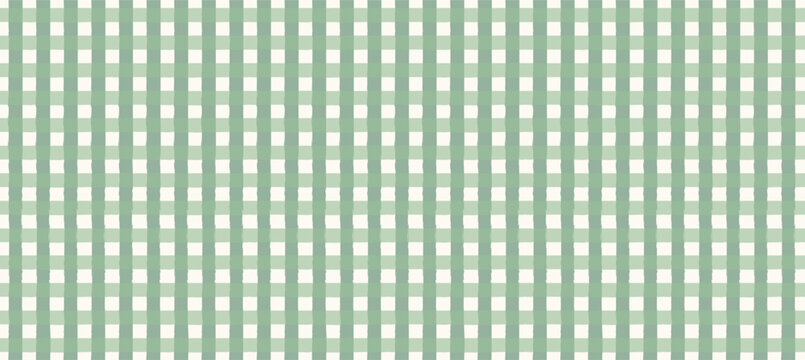 Sage green gingham seamless pattern vintage Hand drawn checkered background texture in pastel green grass field cream Country plaid vector graphic for nursery decor fabric wrapping paper grad web site