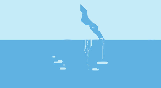 Abstract illustration of a body with falling water drops over blue background