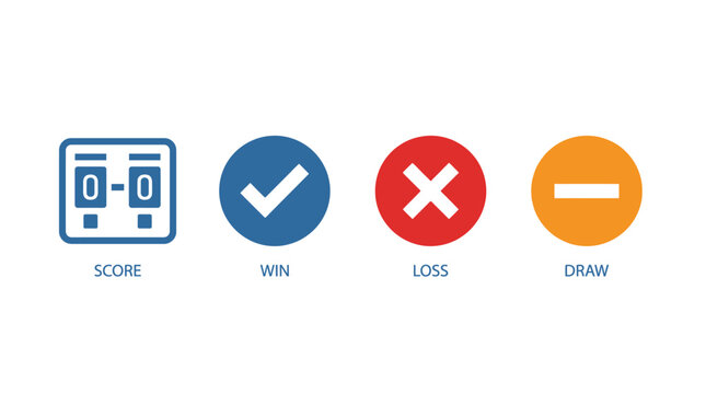 Comprehensive Scoreboard and Game Result Icons Win, Loss, Draw, and Match Outcomes for Sporting Events