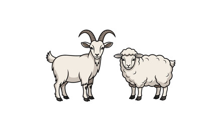 Fototapeta premium Cartoon goat and sheep illustration on white background for various uses
