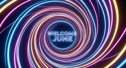 Obraz premium Vibrant concentric circular motion blur background with June text.