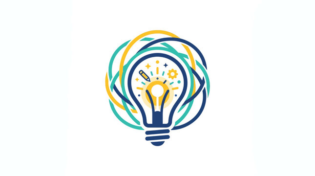 A stylized lightbulb icon with colorful swirling lines.