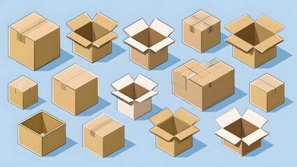 Fototapeta premium Various Cardboard Boxes and Packaging Materials for Shipping and Storage.