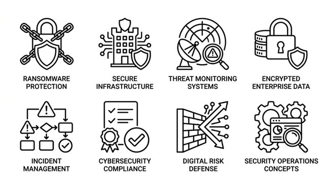 Cybersecurity Concepts and Digital Security Icons.