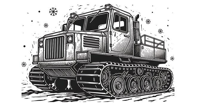 Snowcat on a snowy background