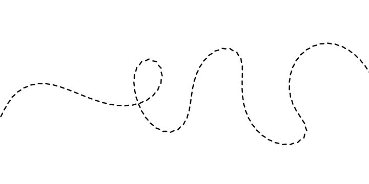 A dashed line illustrating a meandering path or trajectory, suitable for representing journeys, data flow, or movement in design