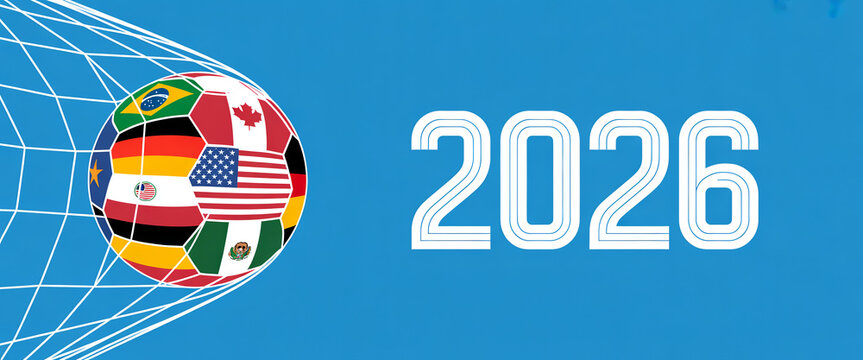 Soccer ball adorned with national flags and the year 2026 a vibrant vector illustration football sports equipment sphere round object brazil flag