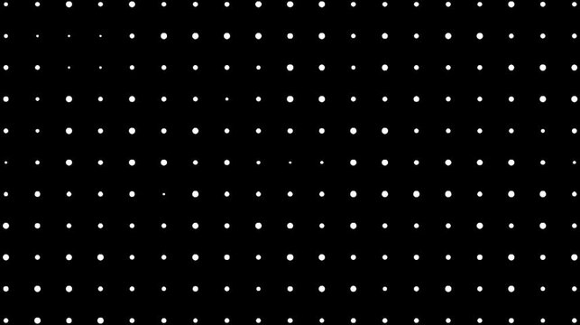 Animated white dot grid pattern on black background with dynamic motion seamless technology inspired abstract loop video