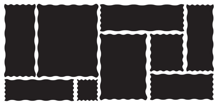 Modern Black wavy organic rectangles Shapes set. Modern geometric label set Isolated on clear background.