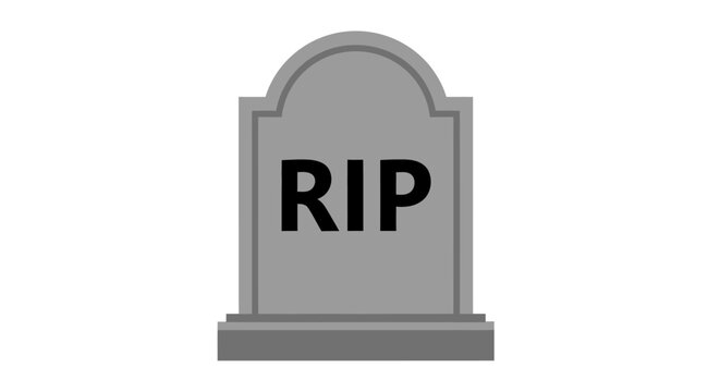 Simple illustration of a gravestone with the inscription rip against a white backdrop