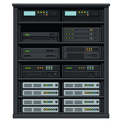 Fototapeta premium Server Rack Network Hardware Cartoon Vector Illustration