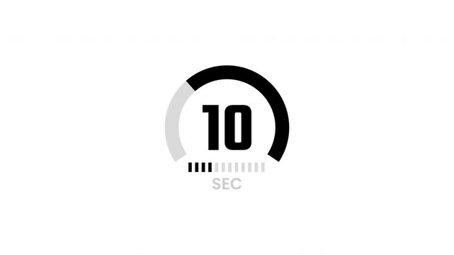 15 second countdown animation on white background, animated countdown 15 to 0. 4k video